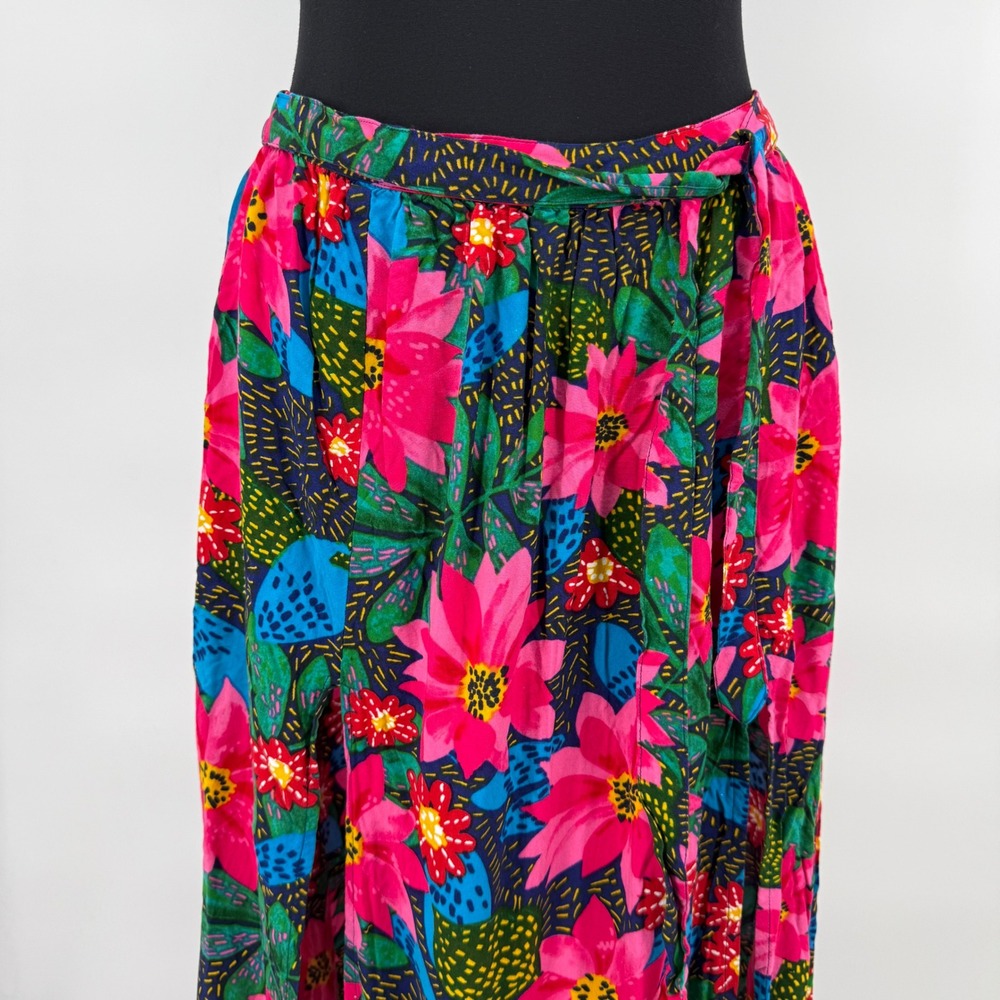 Patrons of Peace Floral Maxi Skirt Pink Blue Tropical High Belt Womens Medium - Picture 3 of 15